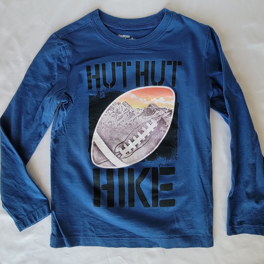 Oshkosh Originals Kids' Long-Sleeve Shirt, Blue Football Graphic, Size 5 Regular